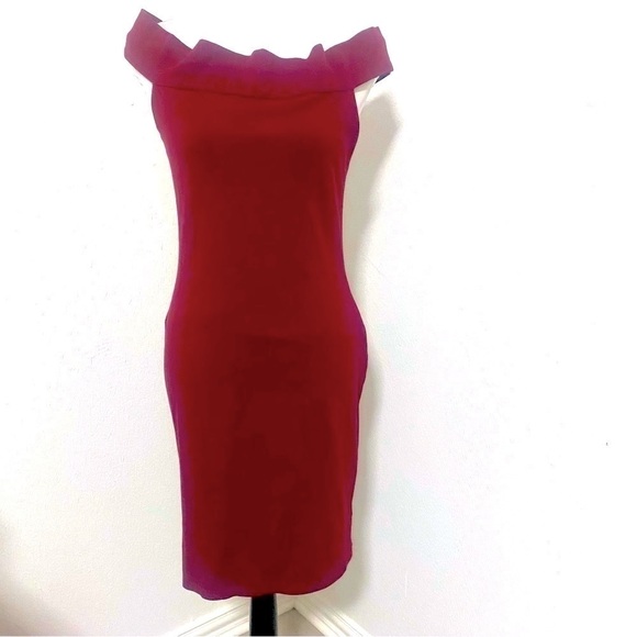 Walter Baker Off Shoulder Women’s Midi Bodycon Burgundy Dress Size Large EUC - Picture 1 of 8